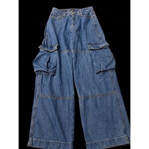 Y2K Cargo Wide Leg Oversized Jeans Streetwear Utility Baggy Denim Womens Size 2